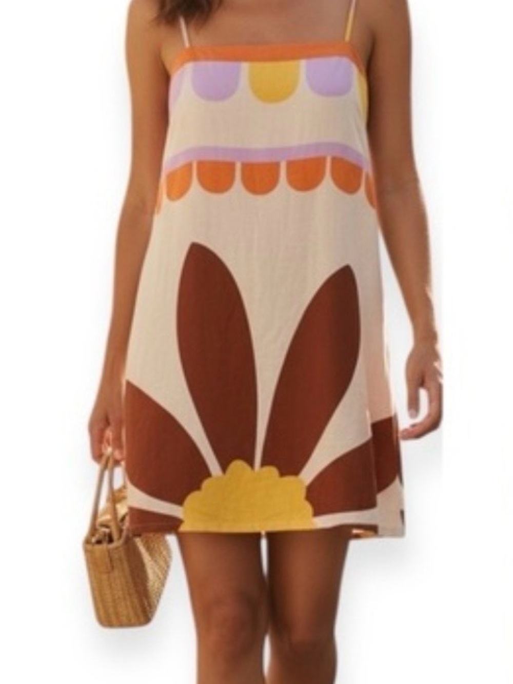 Gianni Bini Cream Mini Dress with Brown, Yellow & Lavender Floral Motif